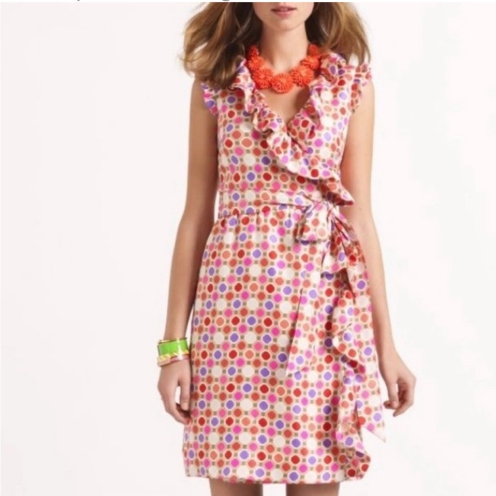 Kate Spade Aubrey Silk Multicolor Polka Dot Wrap Dress, Size 6